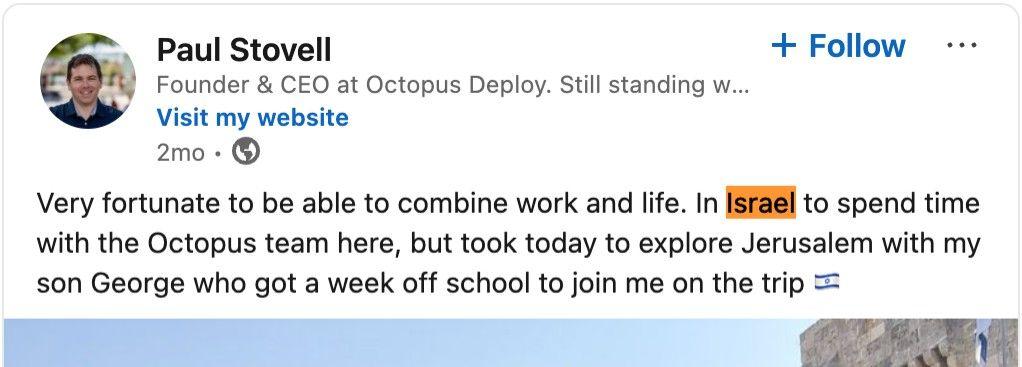 Paul Stovell promoting Israel